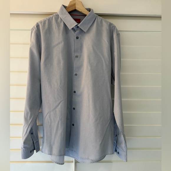 Alfani Light Gray and White Checkered Casual Button Down Shirt
