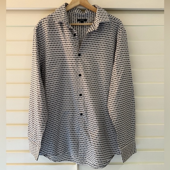 Alfani Black and White Plaid Button Down Shirt