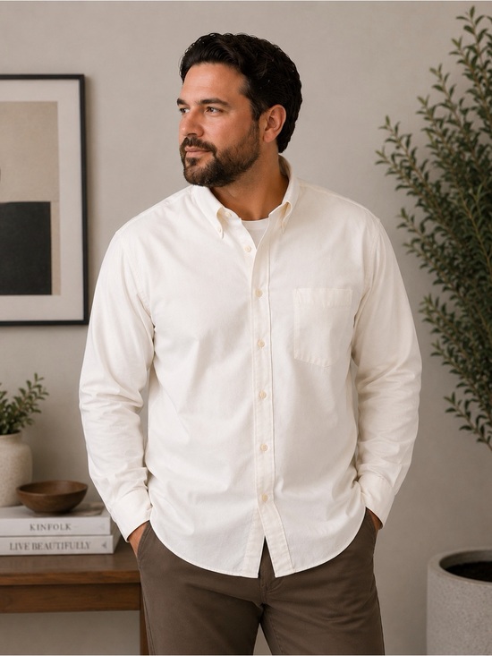 Men's Casual Button-Down Shirt in Cream