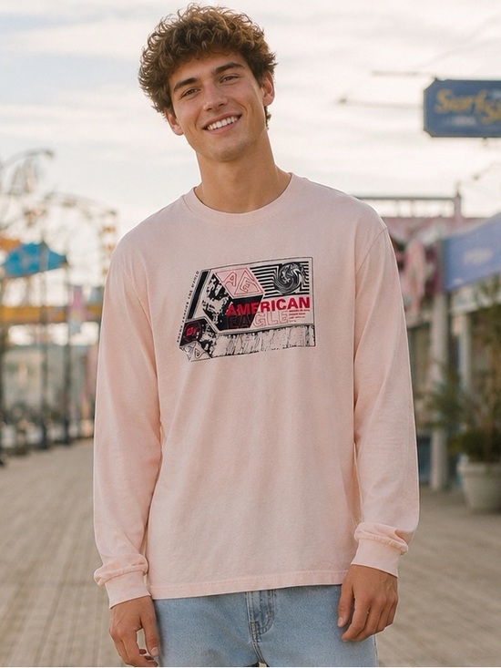 American Eagle Outfitters Light Peach Graphic Long-Sleeve Tee