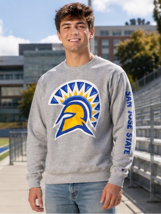 Champion Gray Crewneck with Blue and Yellow Spartan Logo